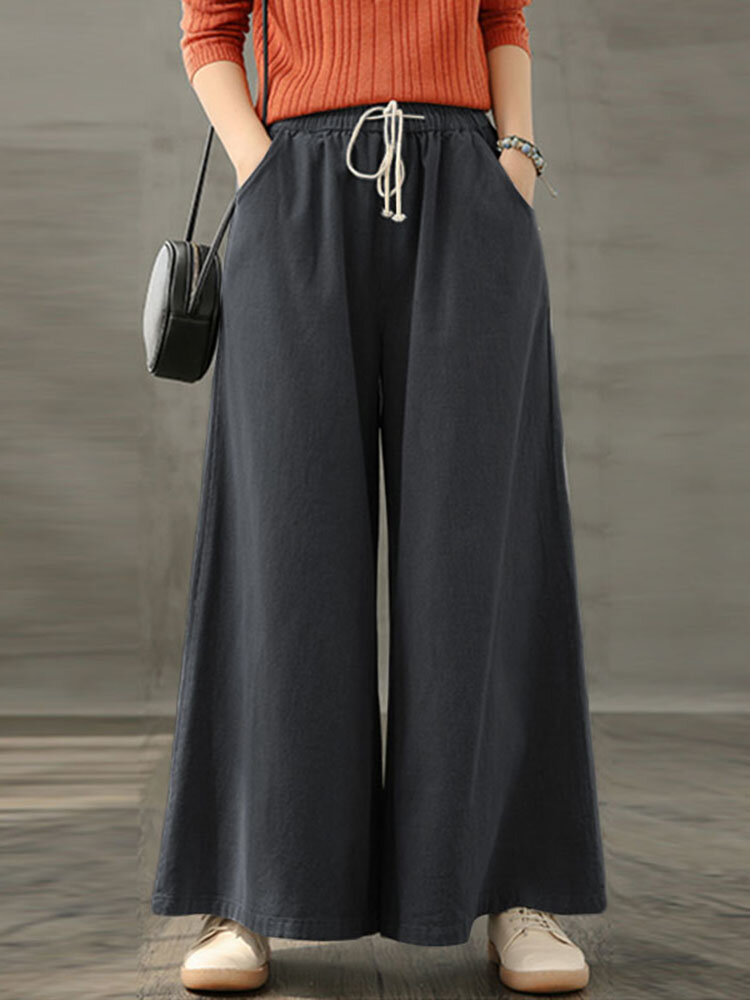Dames Vintage trekkoord taille losse casual wijde pijpen broek met zakken
