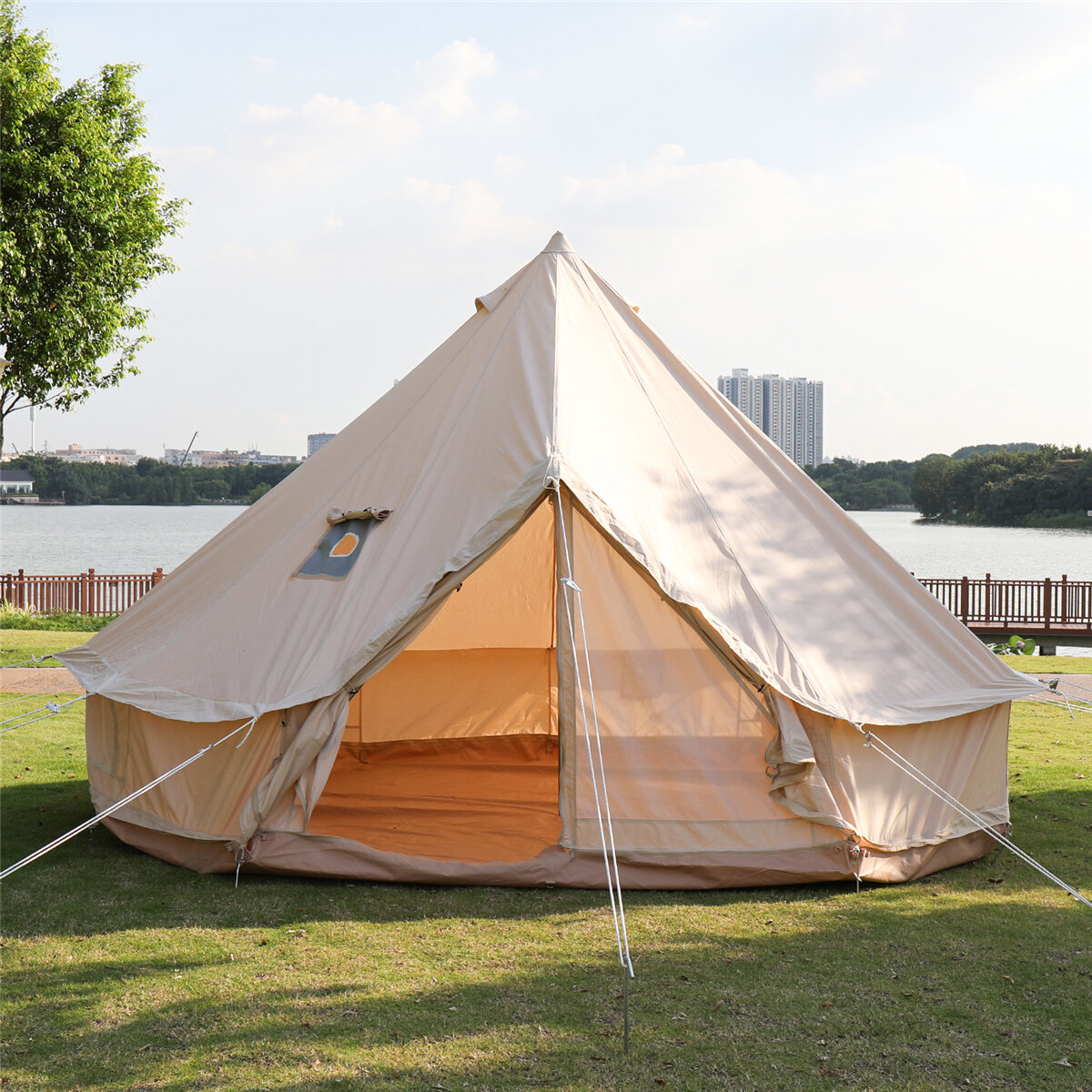 Tenda de lona de algodão em forma de pirâmide para camping ao ar livre, tenda impermeável para glamping de 4 estações, tamanho 3m 4m para tenda familiar.