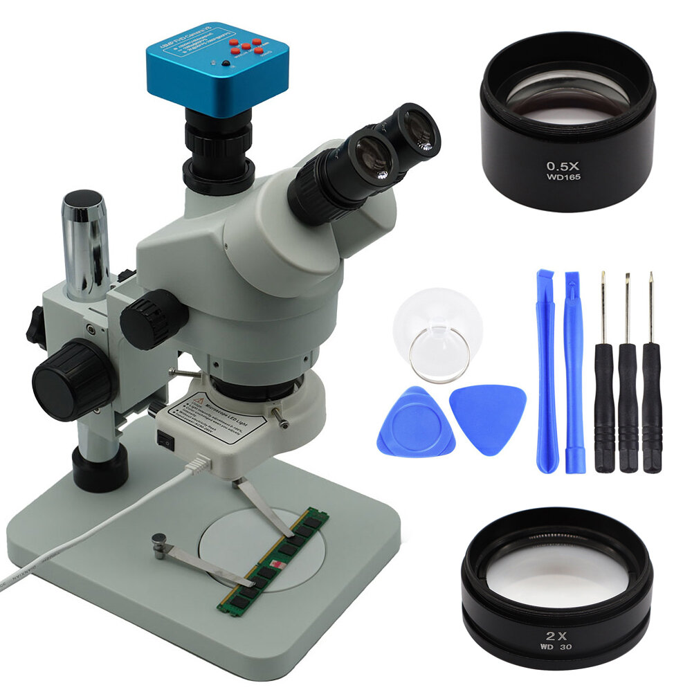 

3.5X-90X Тринокулярный стерео Zoom Большой настольный микроскоп с 48-мегапиксельным микроскопом камера Вспомогательный о