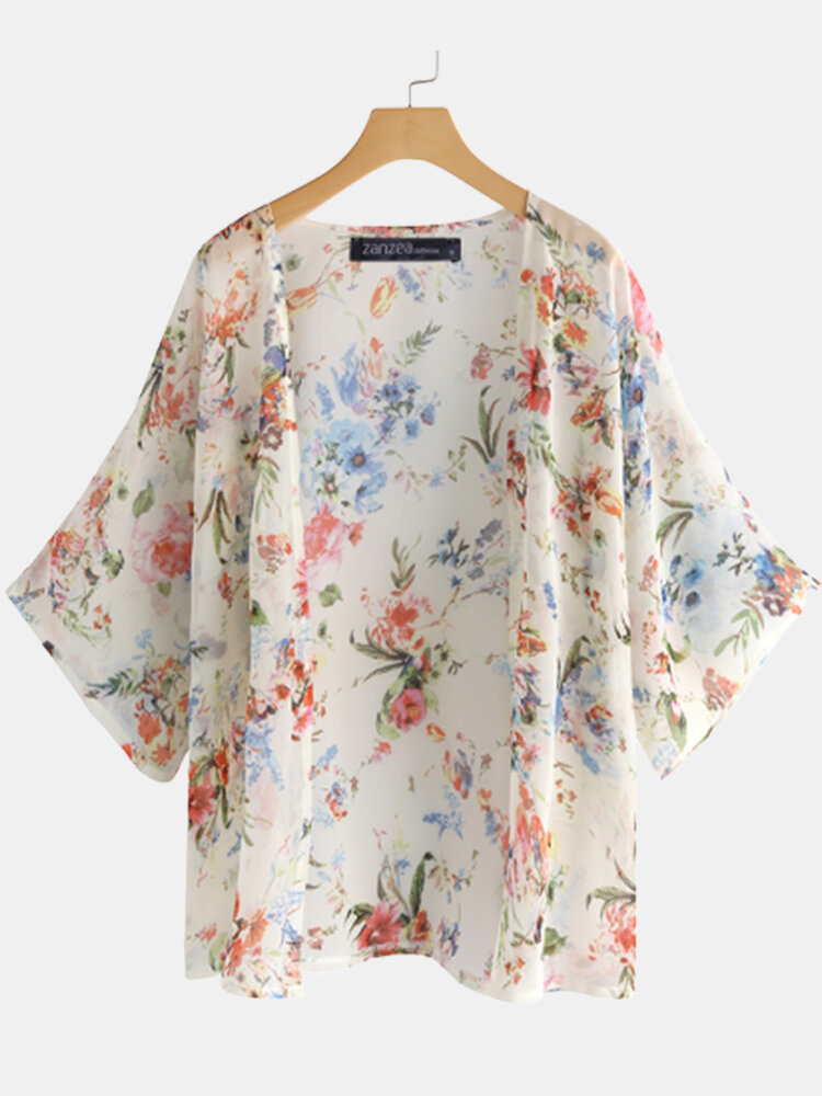 Dames vleermuismouwen bloemenprint Boheemse stijl eenvoudig casual vest