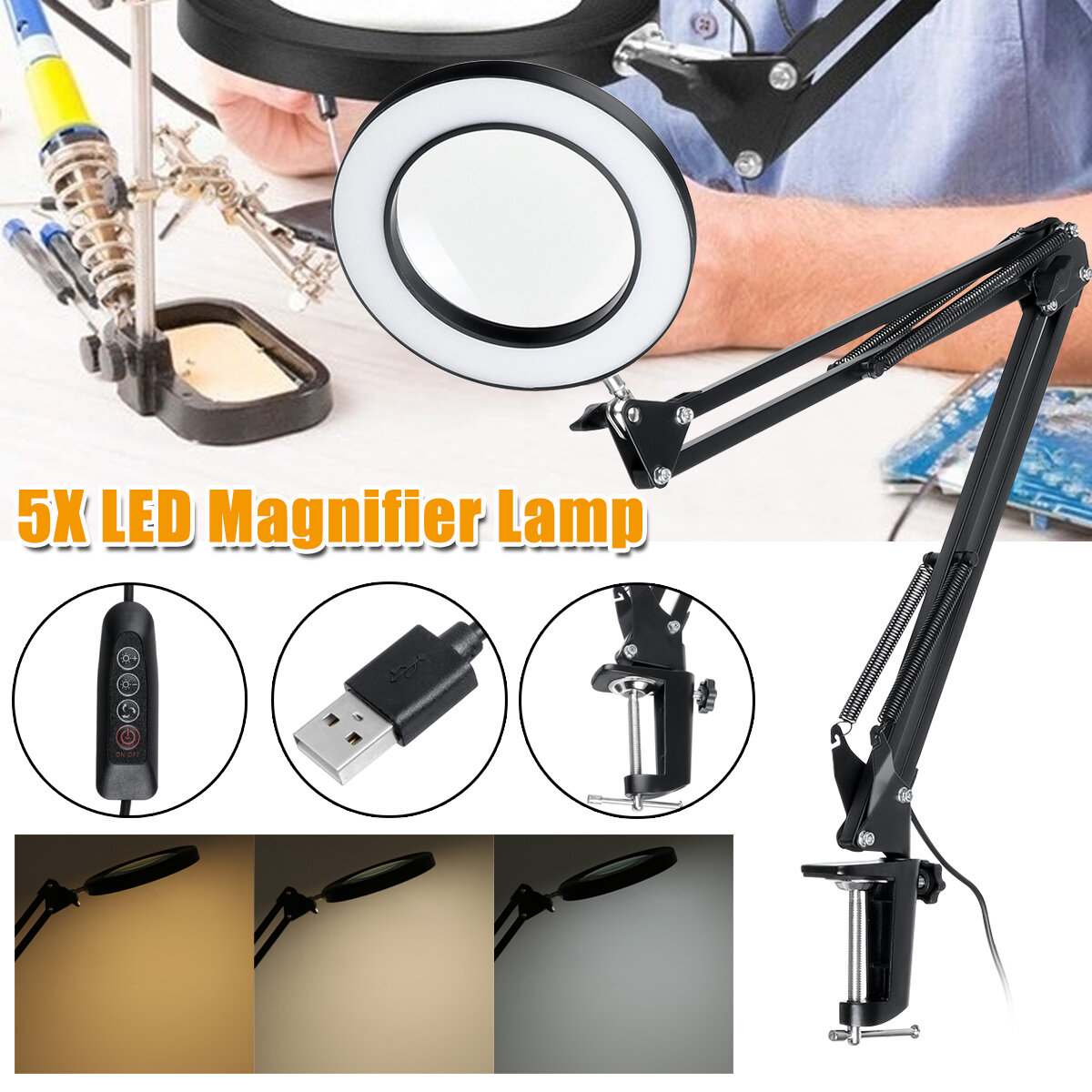 5X Vergrootglas Lamp Klem Mount LED Vergrootglas Lamp Manicure Tattoo Schoonheid Licht