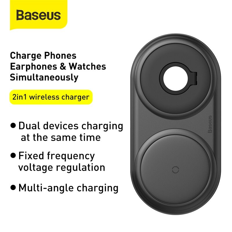 Baseus 2 In 1 10Wワイヤレス充電器電話充電器時計充電器高速充電ワイヤレスパッドドック+ 24W EUプラグUSB壁充電器+ 1m 3A USB Type-Cケーブル