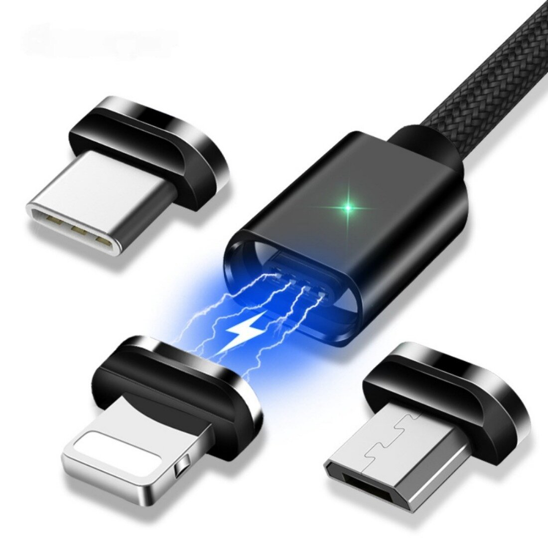 3 in 1 Magnetische Kabel 2M met Micro USB/Type-C/voor iPhone Connector Snel Opladen Datakabel voor L