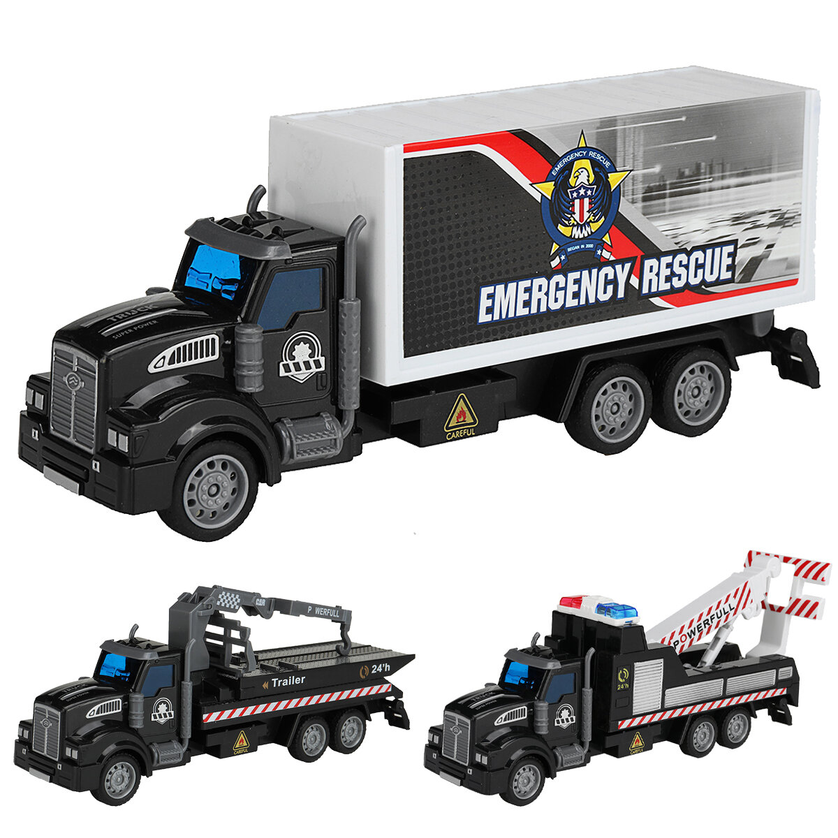 1: 48 Black Obstacle Removal Trailer / Flatbed Vehicle / Transport Vehicle Flat Head Return Environm