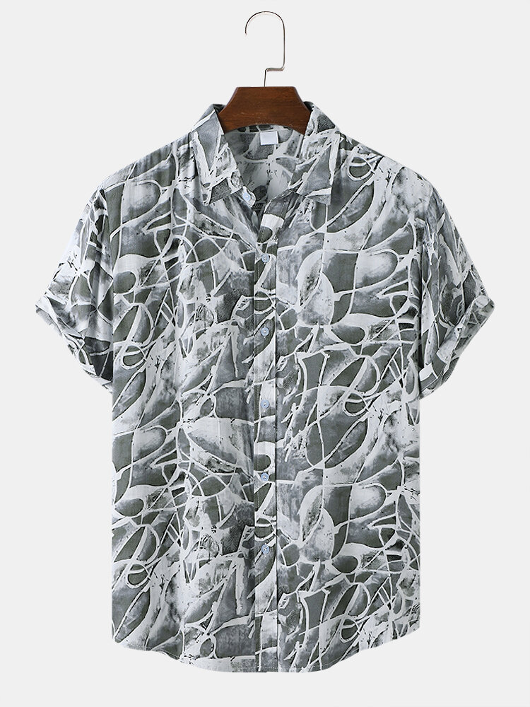 Men Stylish Marble Print Hem Cuff Soft Breathable All Matched Skin Friendly Shirts