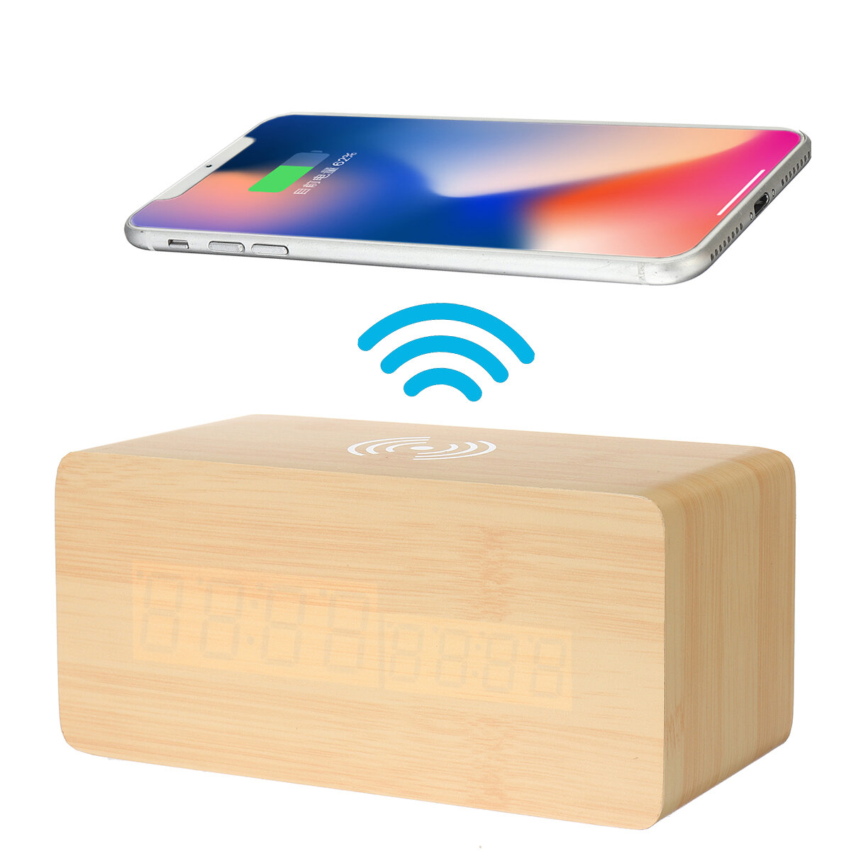 Bakeey 3 in 1 Qi Wireless Charger & LED Digital Alarm Clock & Thermometer Modern Wooden