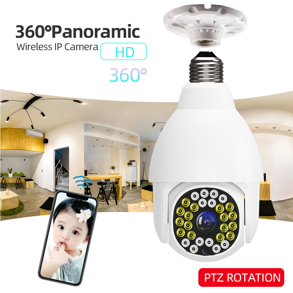 GUUDGO V380 WIFI E27 1080P Lamp Dome Camera PTZ Dual Light 12 infrarood + 16 Wit Licht Nachtzicht me