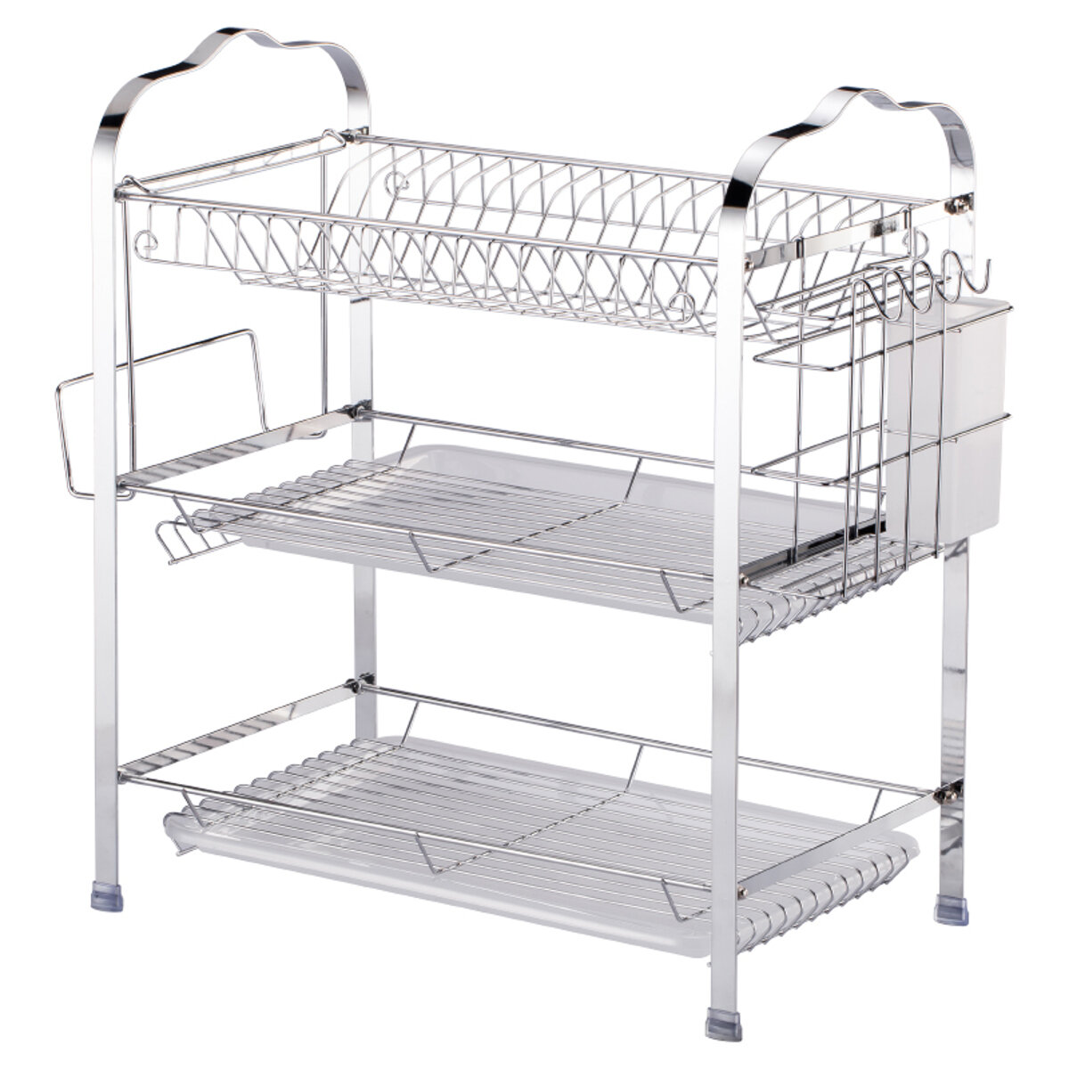 3 Layer Tier Chrome Alloy Dish Drainer Cutlery Holder Rack Drip Tray Kitchen