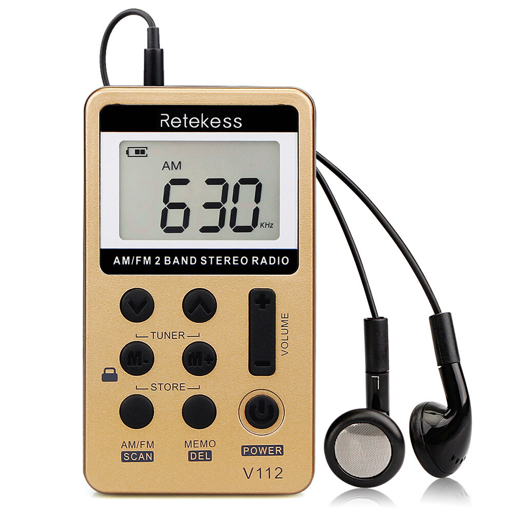 Retekes V-112 FM-radio Draagbare mini-radio FM AM 2-bands stereoradio Digitale afstemming Handheld d
