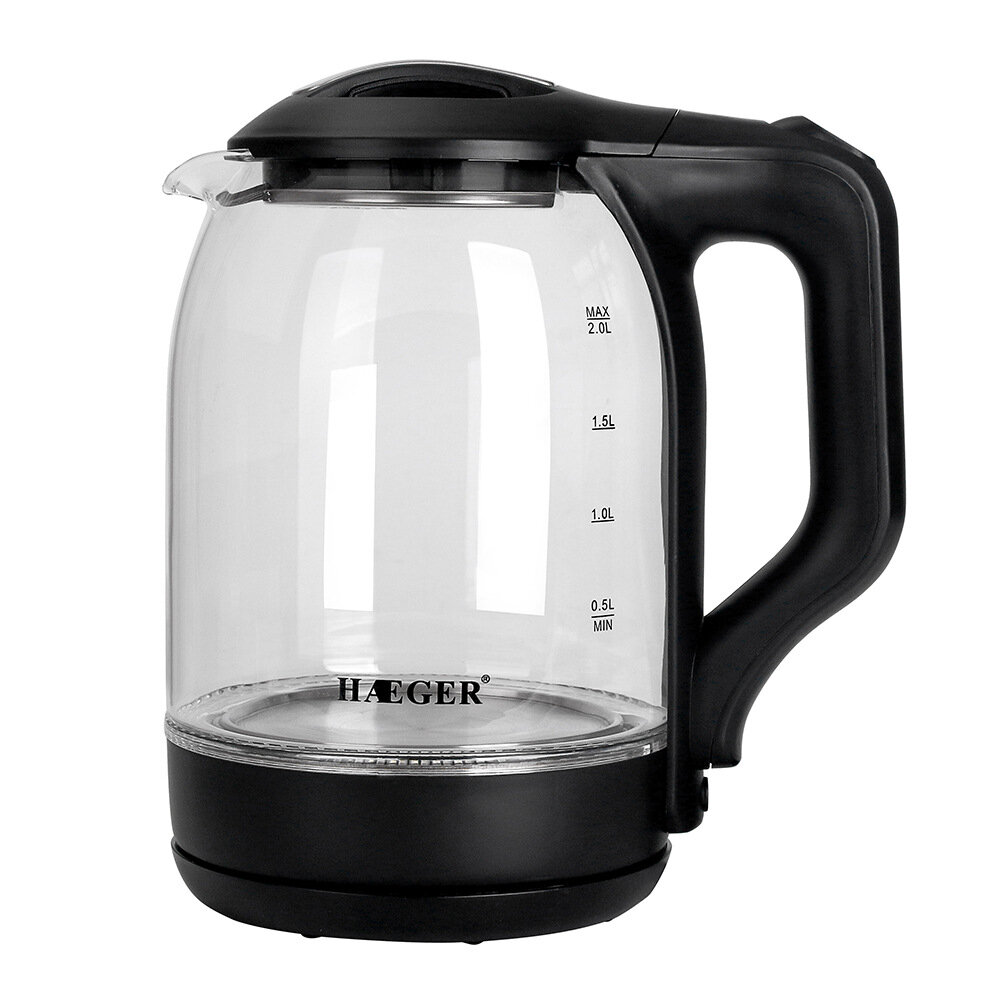 

HAEGER HG-7839 Electric Glass Kettle 2200W 2L Borosilicate Glass & Stainless Steel Rapid Boil Cordless Teapot Hot Water