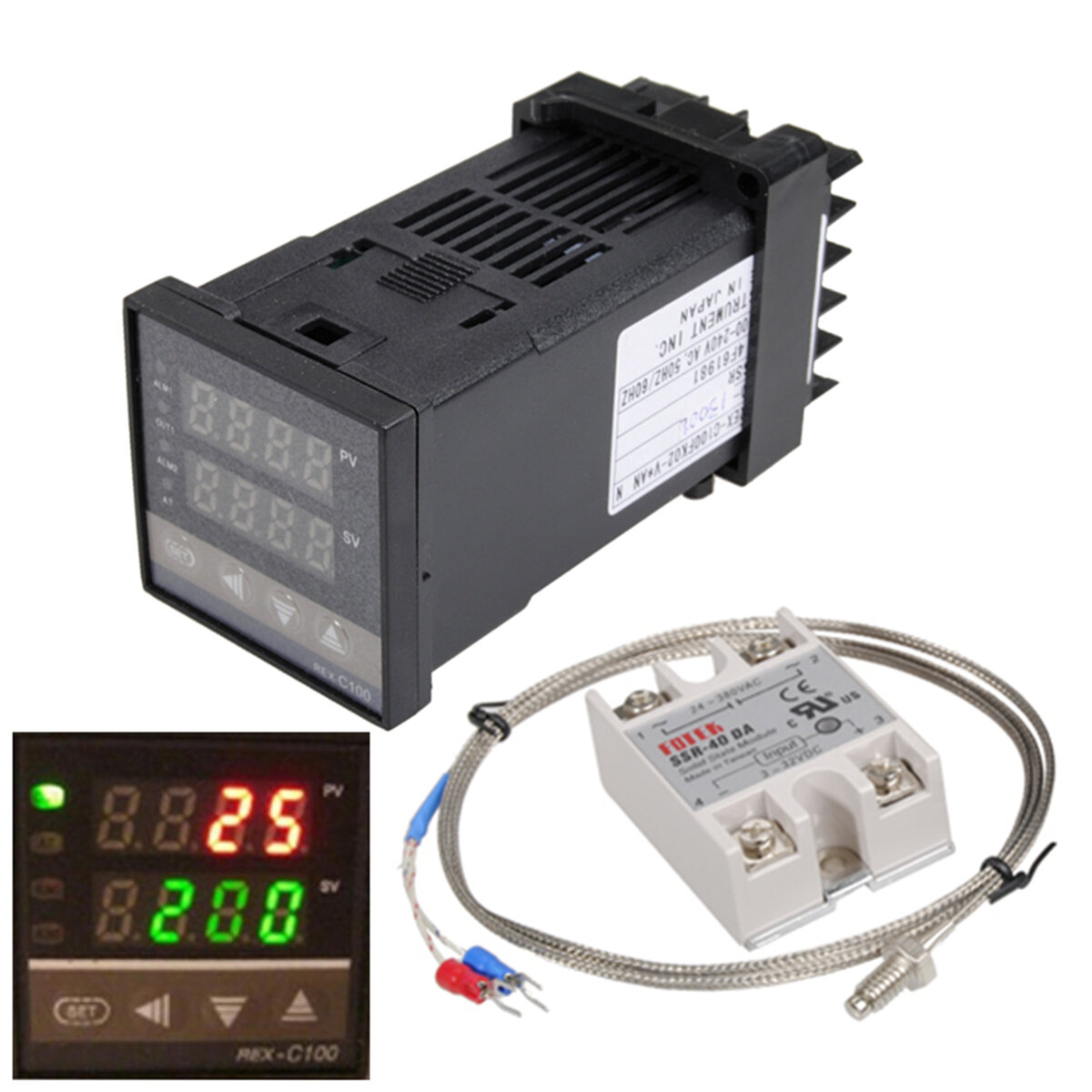 110-240V 0 ~ 1300  REX-C100 Digitale PID-temperatuurregelingsset Alarmfunctie met sonderelais
