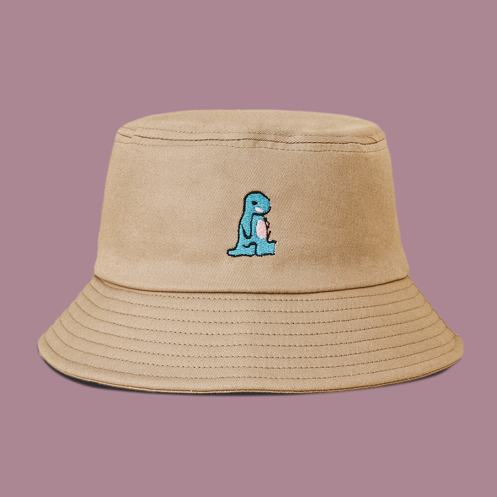 Unisex Cartoon Little Dinosaur Embroidery Sun Hat Outdoor Casual Sunshade Bucket Hat