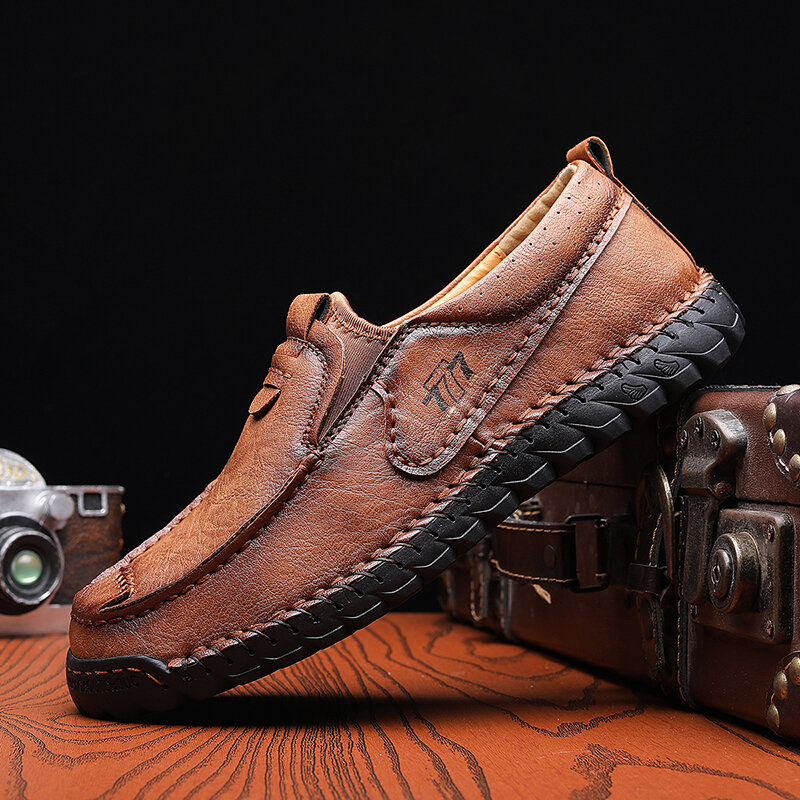 Men Cowhide Leather Breathable Non Slip Comforty Casual Business Boat Shoes
