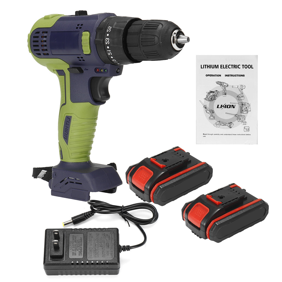 32V Brushless Impact Drill Lithium Electric Torque Drill Driver With 1/2 Battery LED Light
