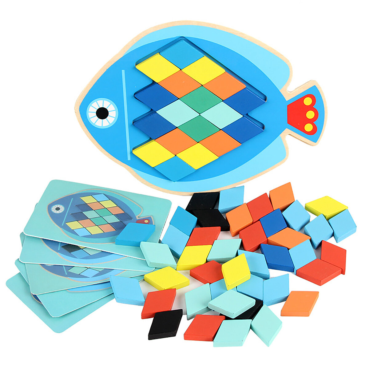 Wood DIY Assembly Jigsaw Puzzle Toy Colors Shapes Cartoon Fish Owl Matching Cards Toy for Children L
