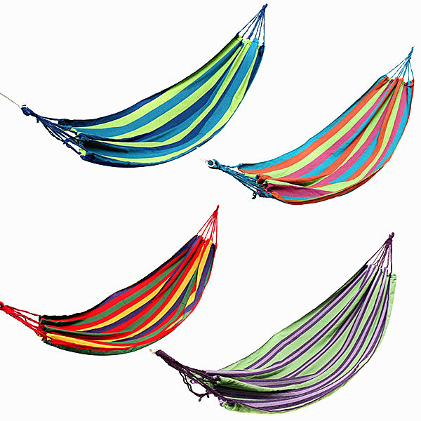 Hamaca de lona con rayas coloridas para exteriores, ideal para acampar, hacer senderismo y picnic
