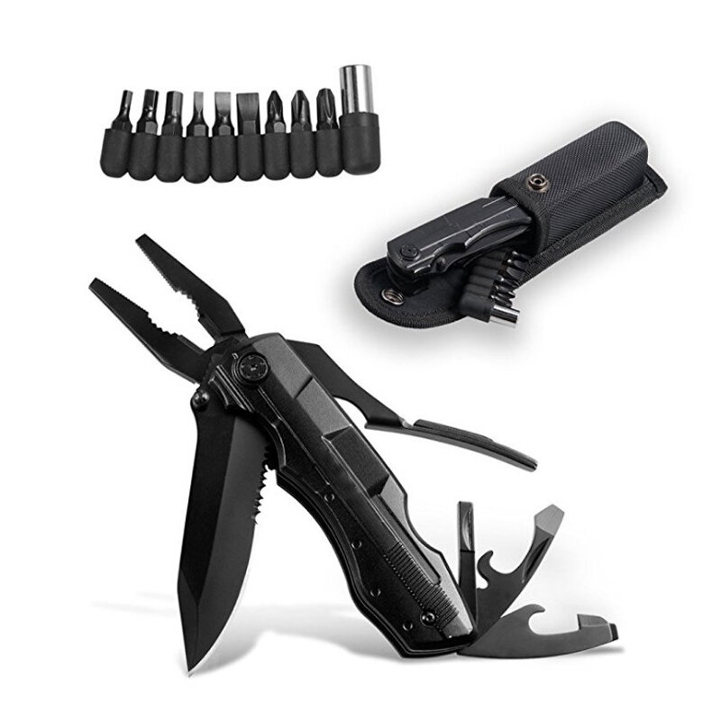 IPRee® 10 In 1 EDC Pocket Folding Pliers Cutter Screw Bits Set Outdoor Camping Survival Tools Kit