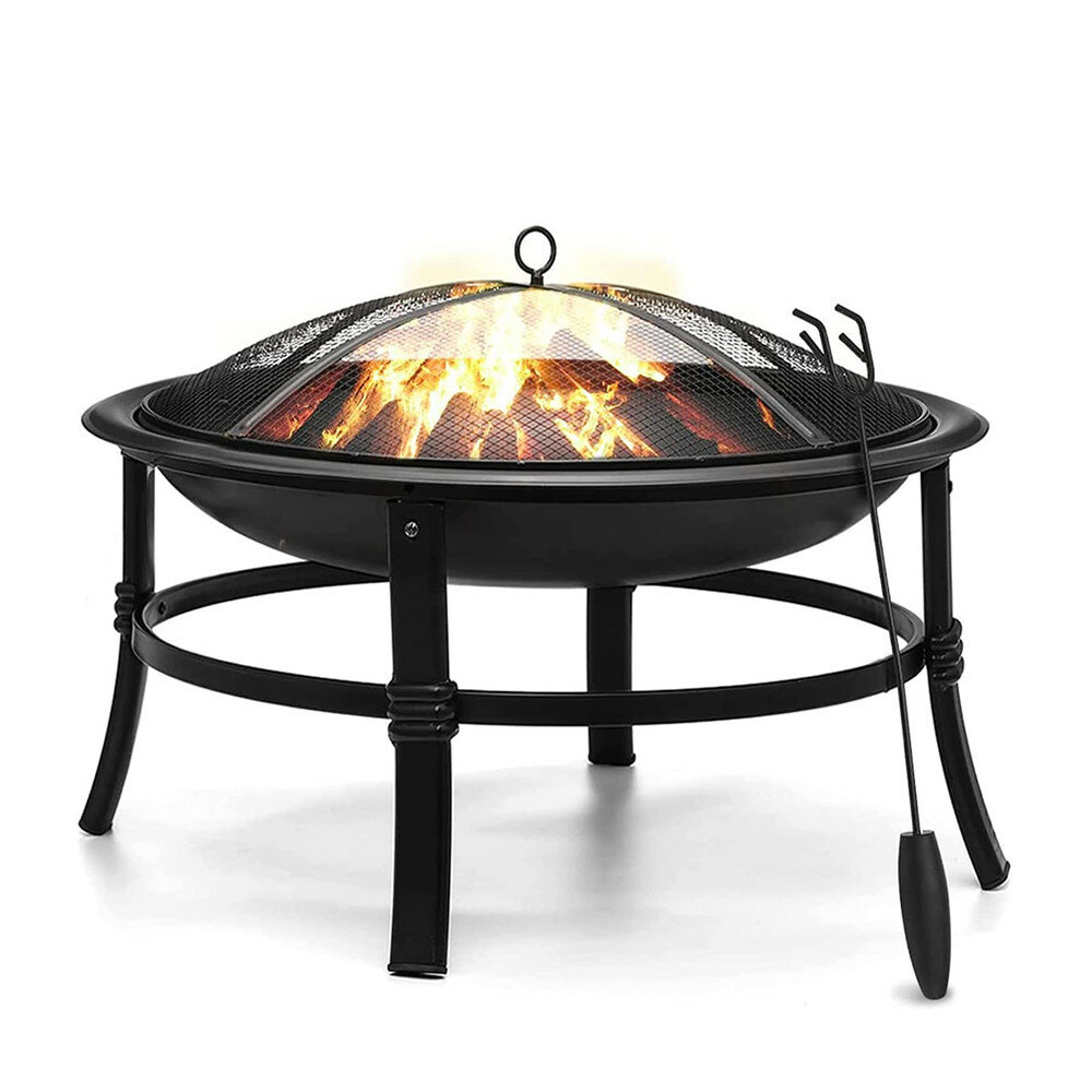 Στα 57.16€ από αποθήκη Πολωνίας | KingSo Garden Steel Fire Pit 66cm Round Wood Burning Firepit for Patio Backyard Camping Picnic