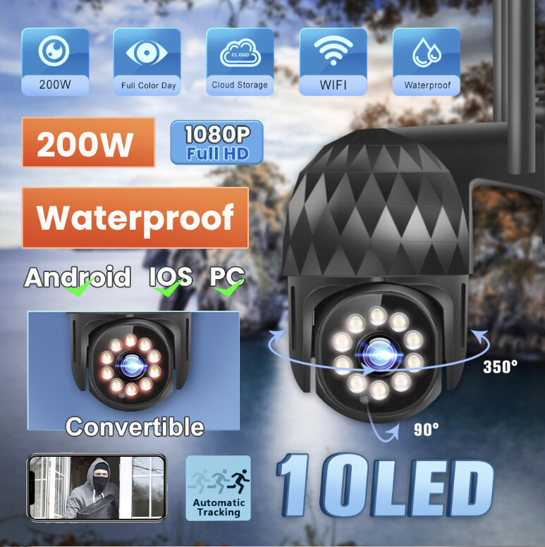Στα €24.21 από αποθήκη Κίνας | Guudgo 1080P 10 LED Outdoor PTZ IP Camera Two Way Audio Wifi Camera Auto Waterproof Night Vision CCTV Video Surveillance Black