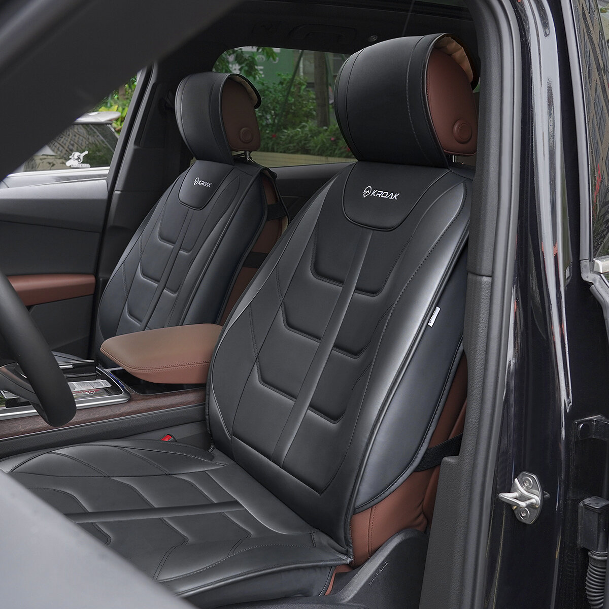 Στα 46.73 € από αποθήκη Κίνας | KROAK PU Nappa Leather Car Front Left Right Seat Cover Breathable Four Seasons Universal 2PC