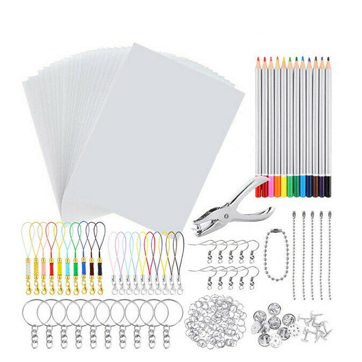 198 stks / 145 stks / 33 stks DIY Krimpkous Plastic Vel Kit Shrinky Art Papier Perforator Sleutelhan