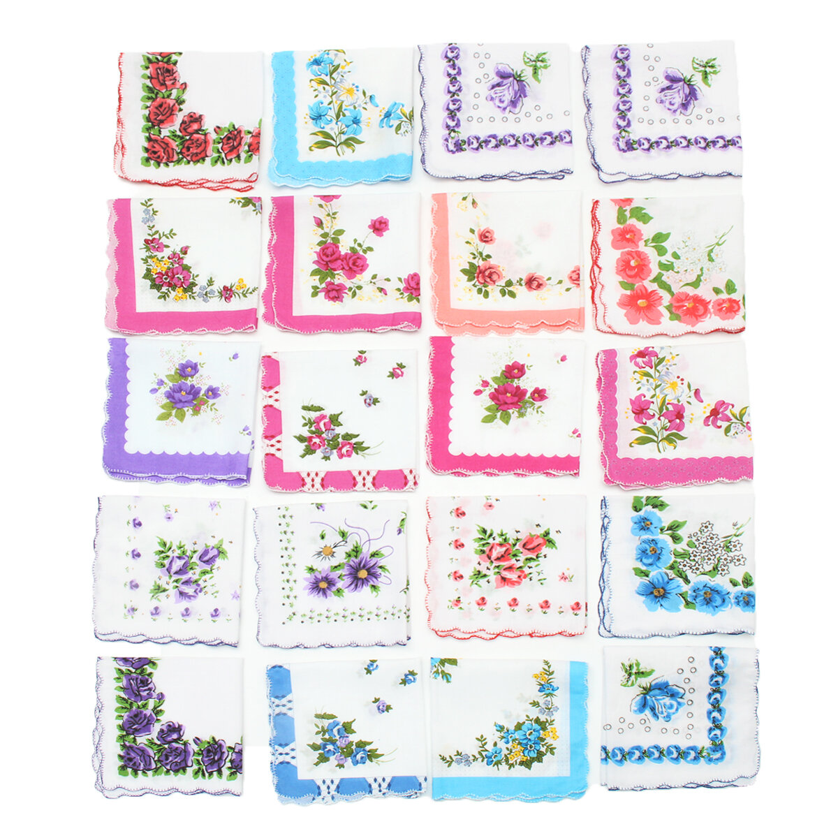 20Pcs 28*28cm/30*30 cm Vintage Cotton Women Hankies Random Color Floral Ladies Handkerchief
