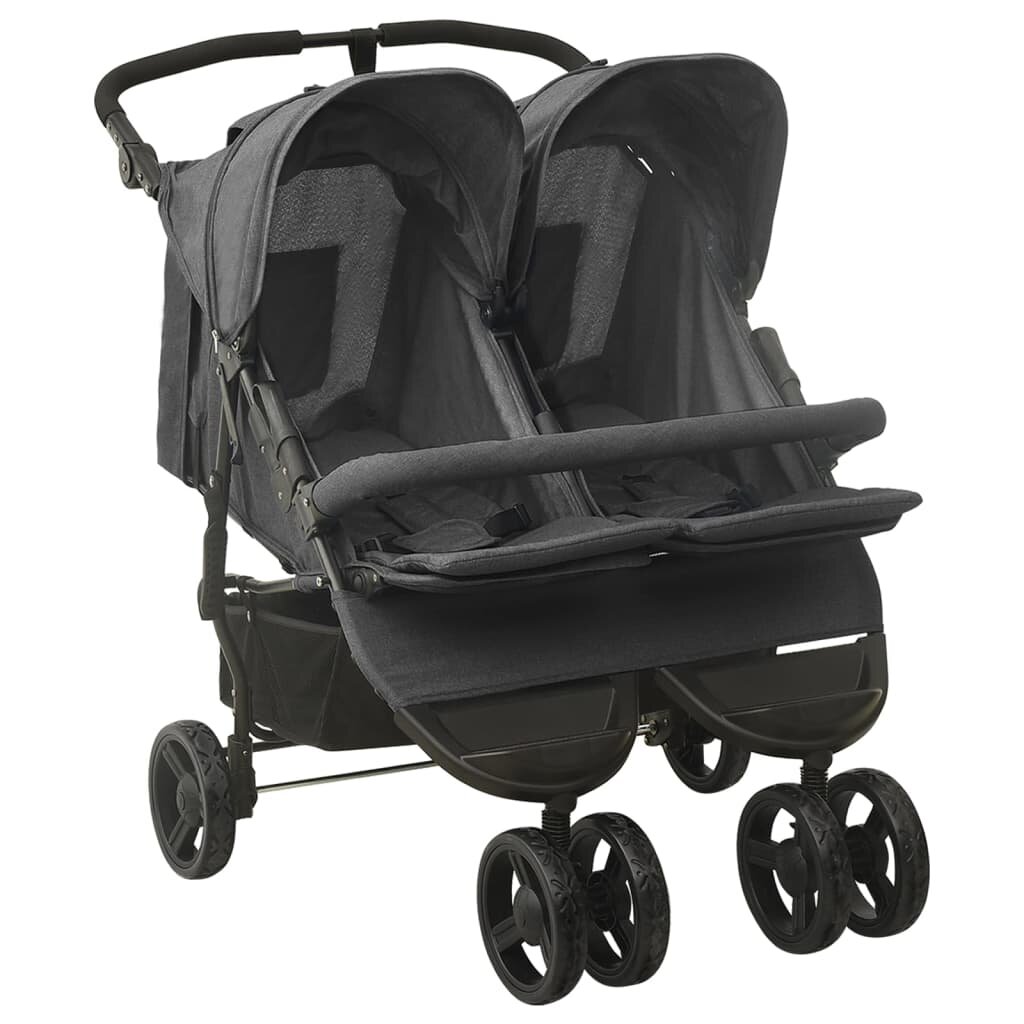 [EU Direct] vidaXL 10242 Twin Stroller Anthracite Steel Luxury Baby Stroller Cart Portable Pushchair Infant Carrier Fold