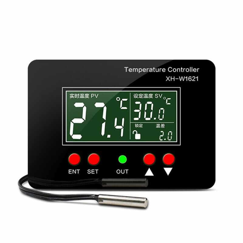 XH-W1621 DC12V/AC220V Digital Thermostat PID Constant Temperature Controller for Incubation Heating Plate with LCD Displ