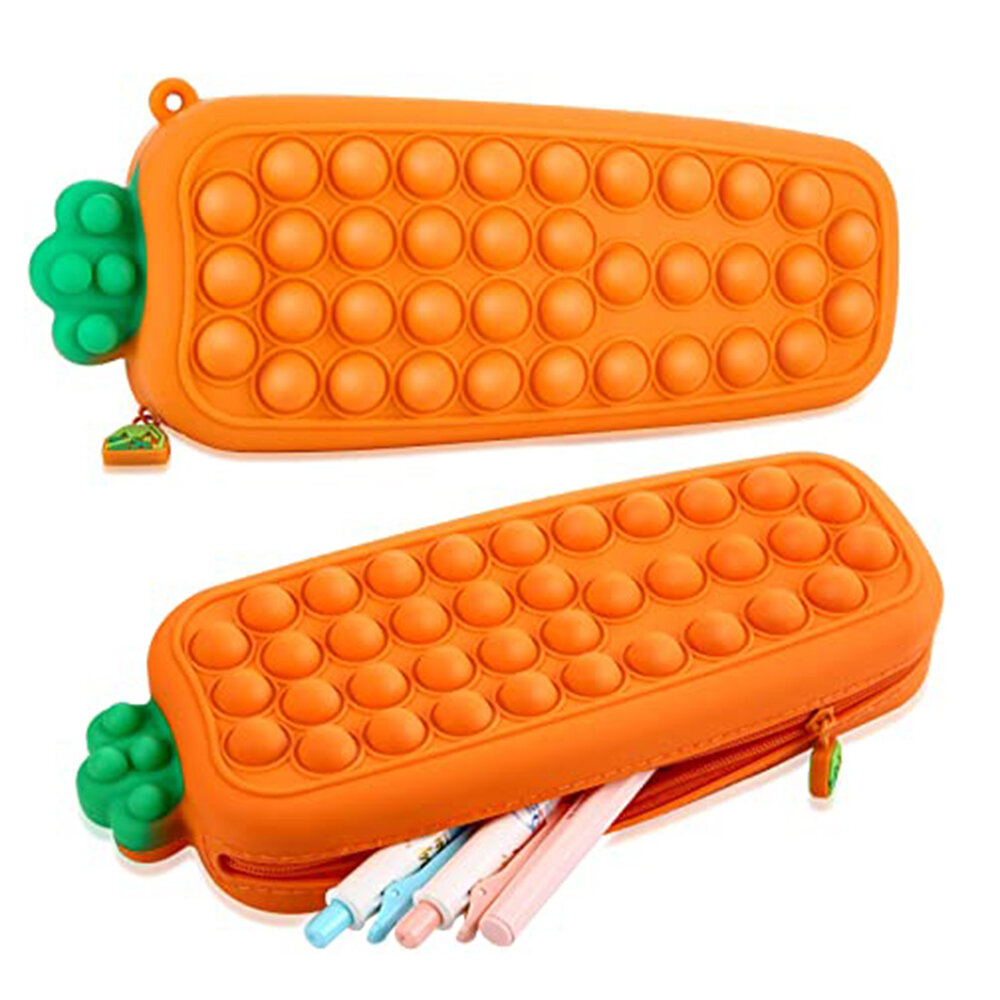 Silicone Carrot Pencil Case Stress Relief Girls Boys Pen Box Office School Study Storage Bag Station