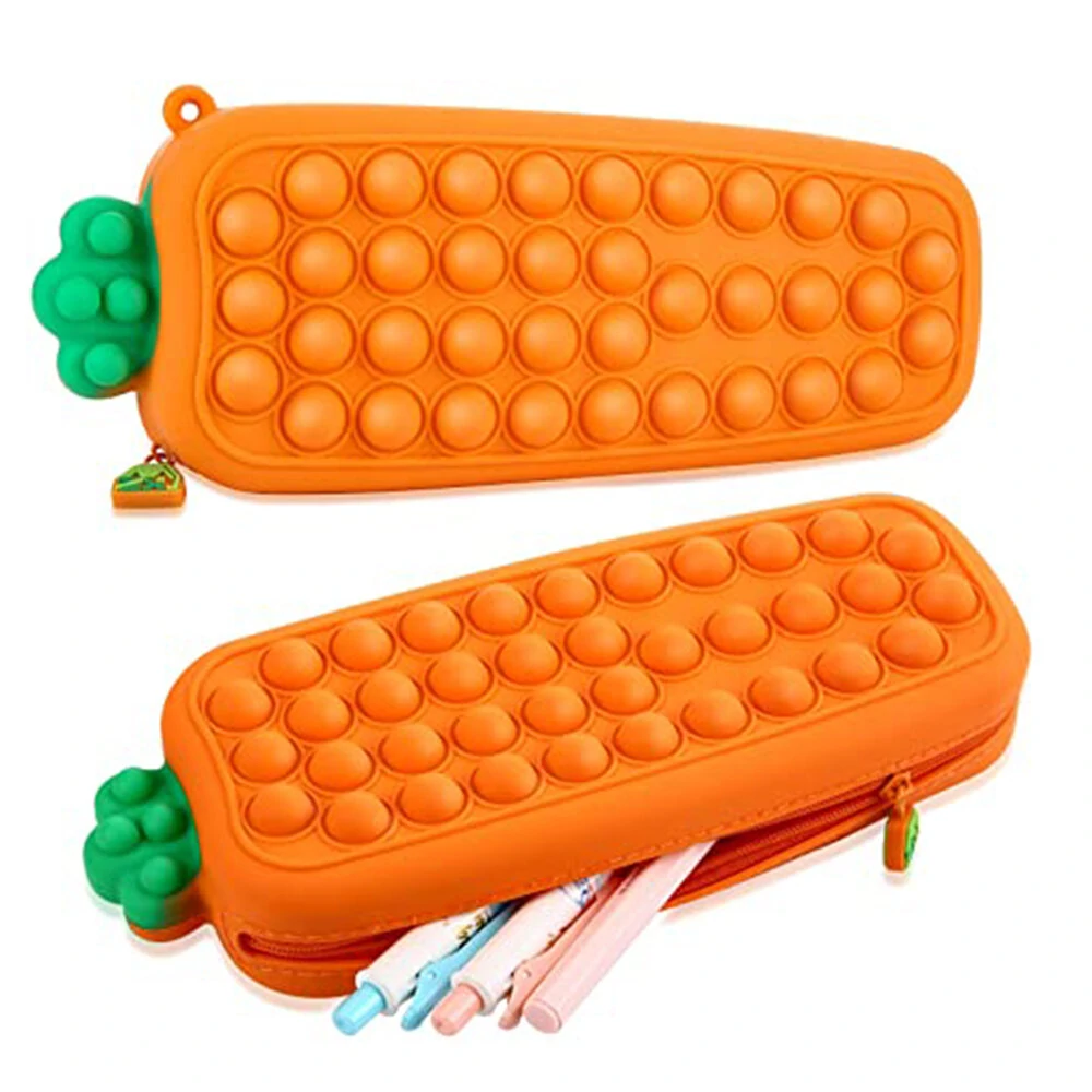 Silicone carrot pencil case stress relief girls boys pen box office school study storage bag stationery pencil case