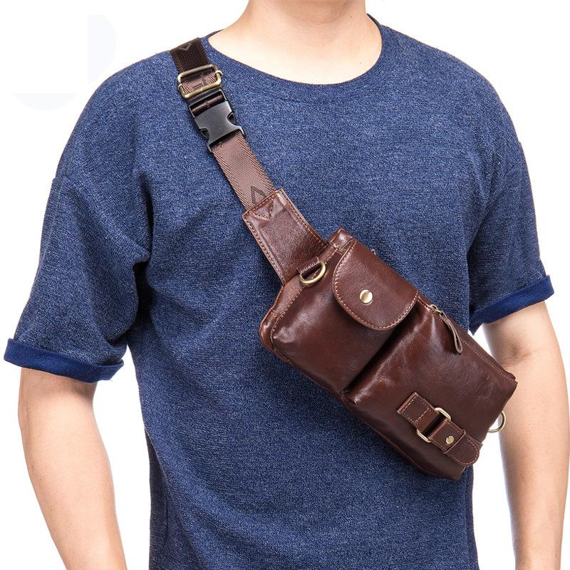 Genuine leather men waist bag shoulder multifunction chest pack travel ...