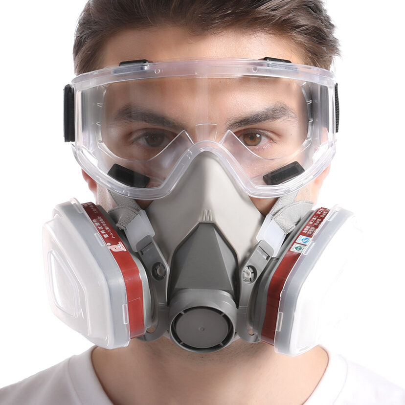6200 7PCS Set Anti-dust Gas Mask + 8PCS Filter Cotton + Goggles for Spraying Decoration Polishing Pesticides Chemicals