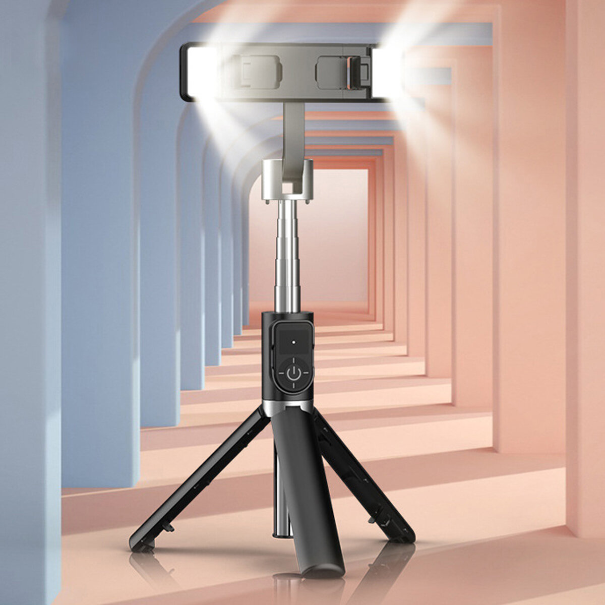 Bakeey Selfie Stick-statief van 102 cm, 360? draaibaar met afstandsbediening voor 2 vullichtjes