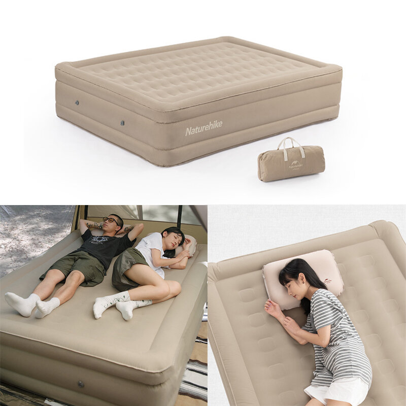 Naturehike Double Person Inflatable Bed Thickened Peach Skin Velvet Mattress Silent Portable Outdoor Camping Travel Inflatable Mattress Max Load 150kg