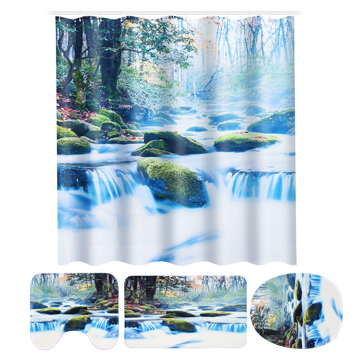 180x180 CM Waterval Douchegordijn Niet giftig Antislip Badmat Set Waterdicht Wc Tapijt Set