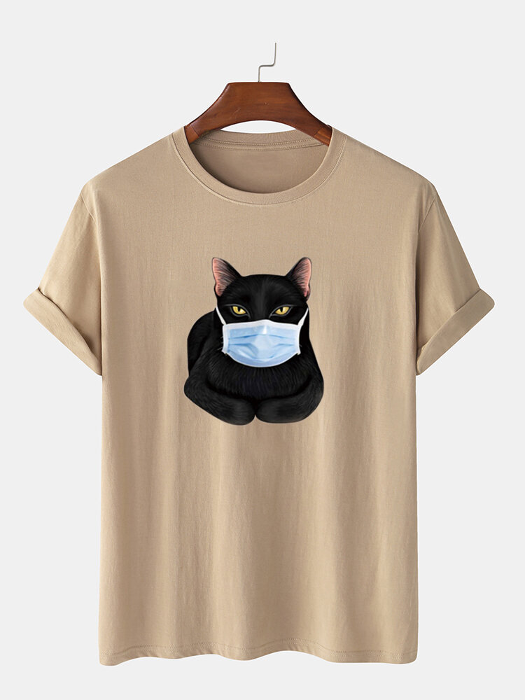 Mode cartoon kat masker afdrukken korte mouw O-hals T-shirts