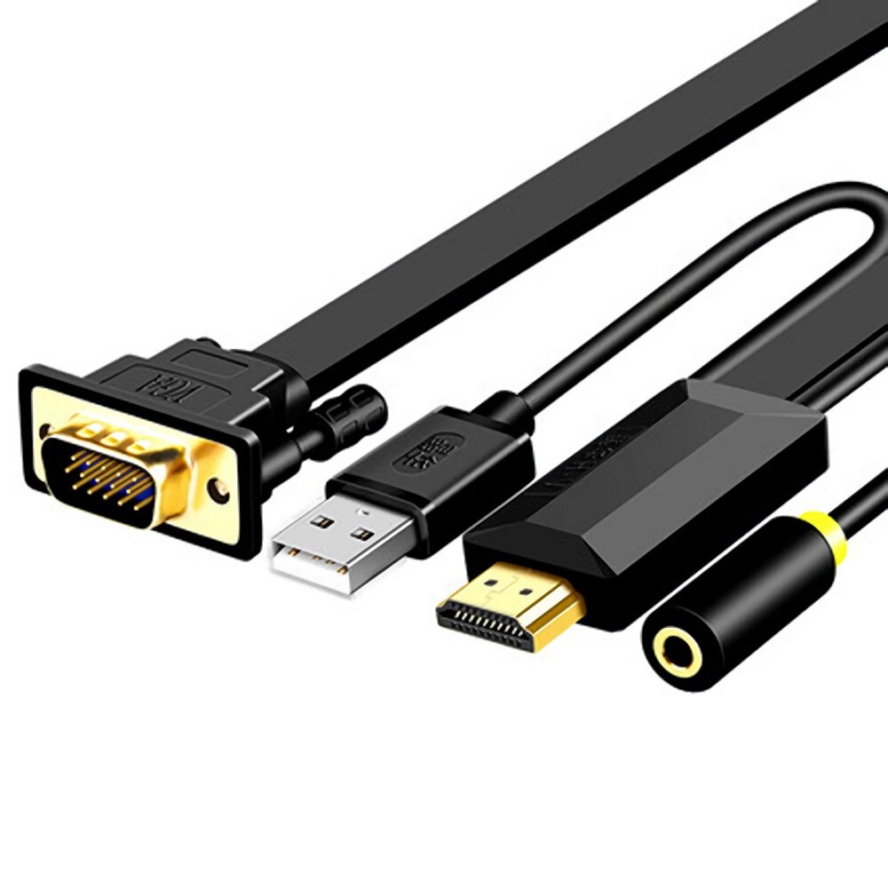 HD to VGA Conversion Cable with 3.5mm Audio Port USB 2.0 Power Supply for Computer Laptop Monitor