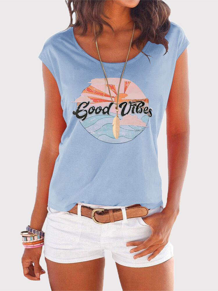 Women Daily Casual Print Short Sleeve T-shirts Wild Blouse