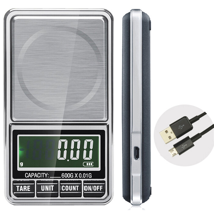 

600g 0,01g Электронные LCD Ювелирные изделия Шкала Цифровой карманный вес Мини-прецизионный баланс USB-интерфейс