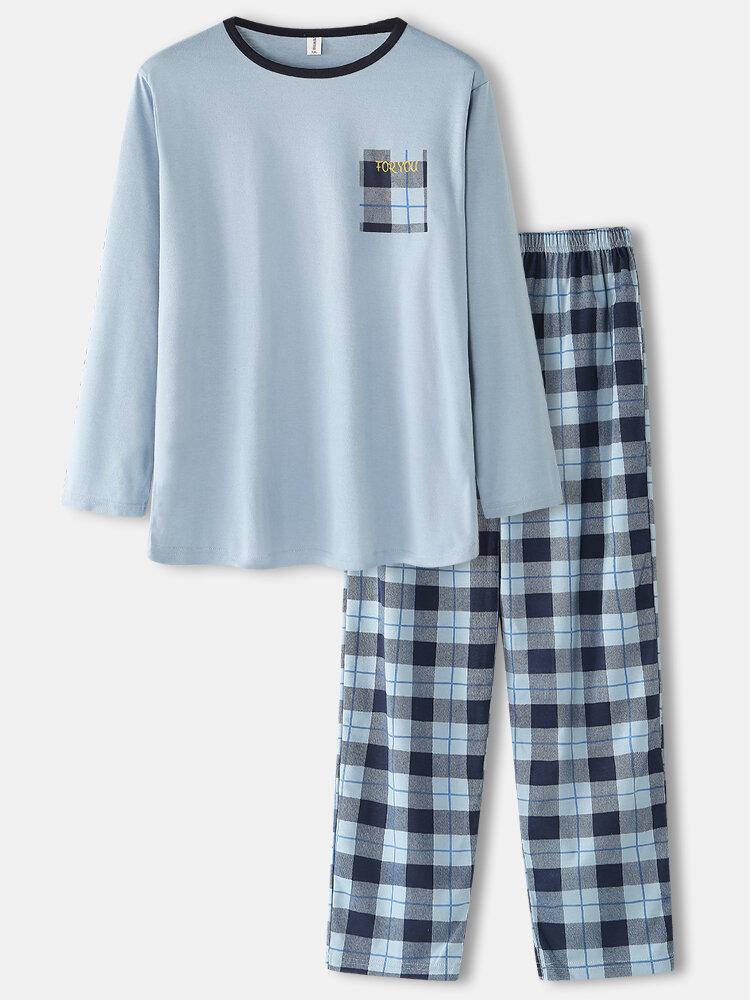 Heren trui met ronde hals en lange mouwen Palid elastische taille broekzak thuis pyjama set