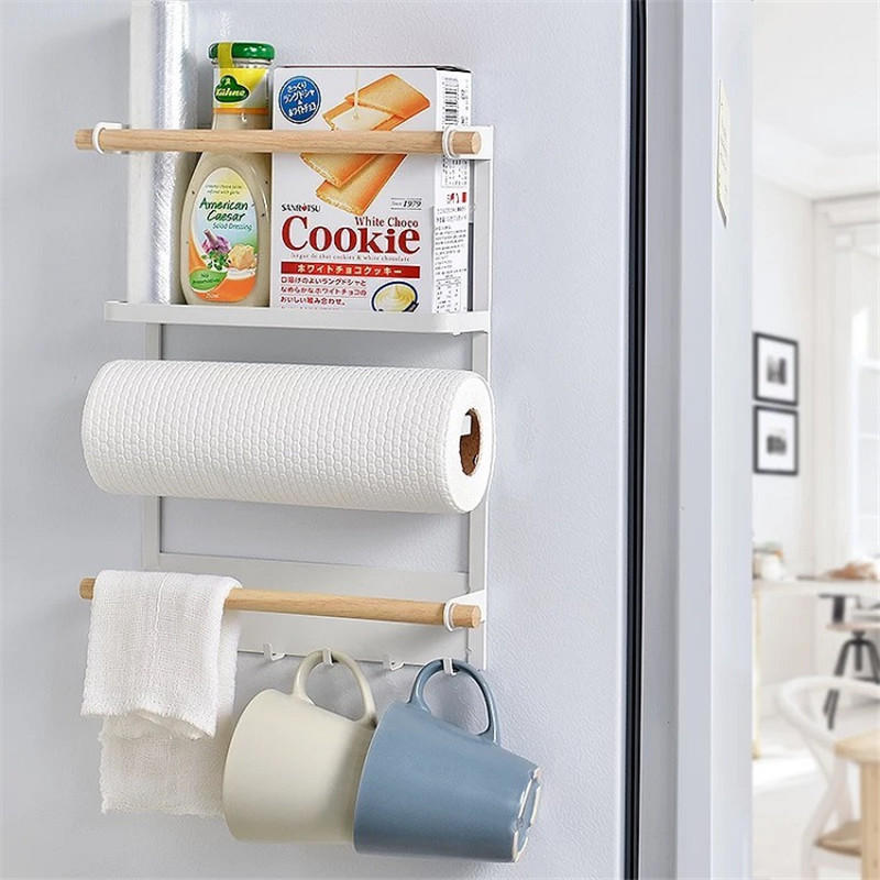Magnetic Refrigerator Fridge Sidewall Paper Towel Holder Storage Rack Shelf Kitchen Organizer Space Saver