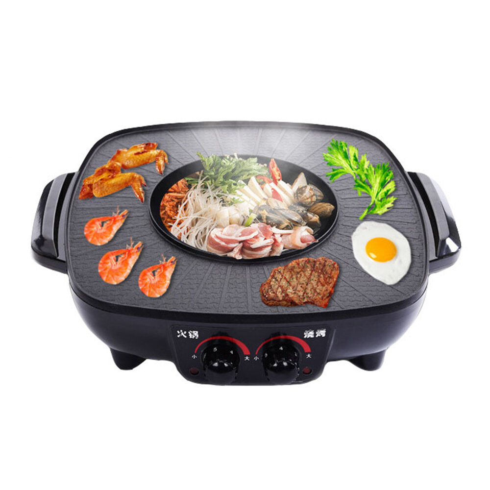 1800W 2-σε-1 Ηλεκτρικό Multi Cooker Barbecue Pan + Hot Pot Cooker Electric BBQ Griddle Non-Stick Hotpot Ψήσιμο Πιάτο 220V