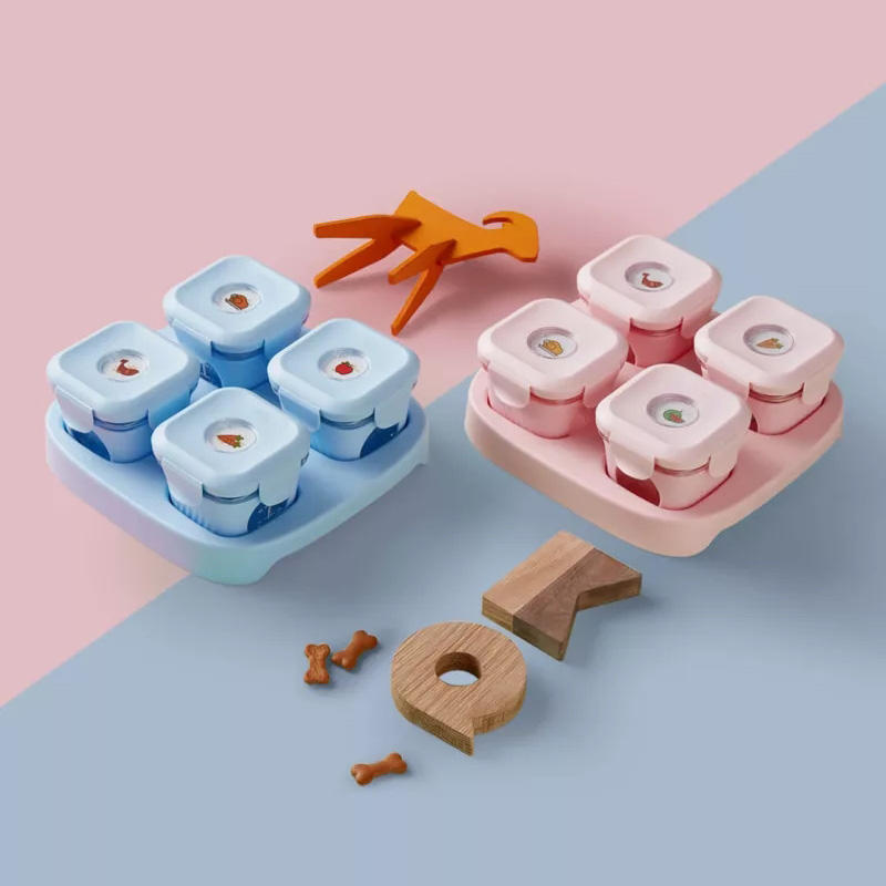 كلار 2/4 قطعة مجموعة علبة طعام للأطفال الرضع سيليكون أدوات مائدة زجاجية صندوق تخزين الفاكهة من 