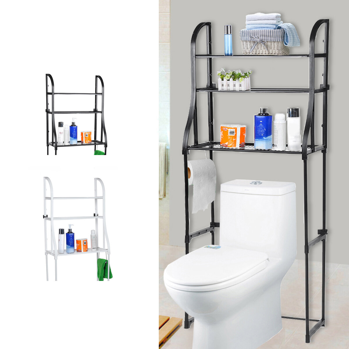 

3 Tiers Over Toilet Storage Rack Bathroom Kitchen Organizer Space Saver Shelf Toilet Paper Bath Towels Shampoo Shower Ge