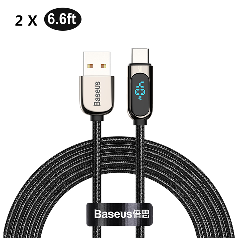 

[2 Pack]Baseus 40W 5A USB Type-C Data Cable 2M Black Voltage LED Digital Display Data Transmission Cord Line For Samsung
