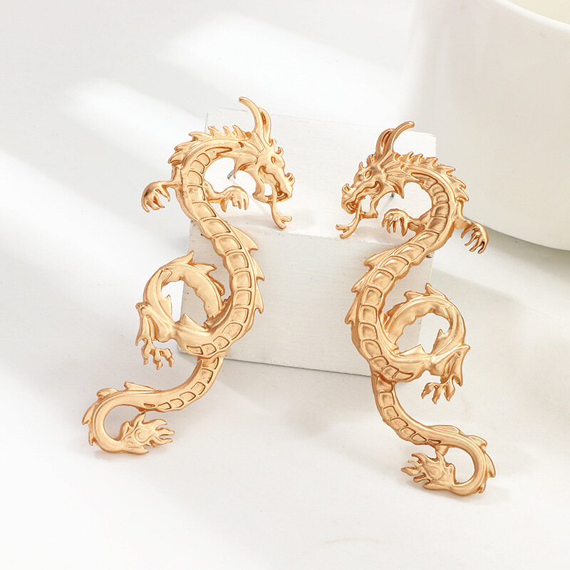 Punk Gold Tone Firery Dragon Stud Earrings For Women 2020 Unique Chic Metal Dragon Statement Earrings Jewelry