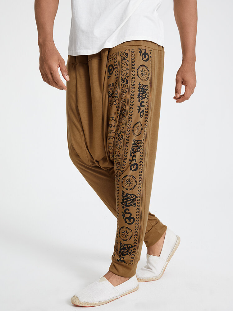 Heren katoen etnisch patroon harem lange kruis ontworpen casual broek