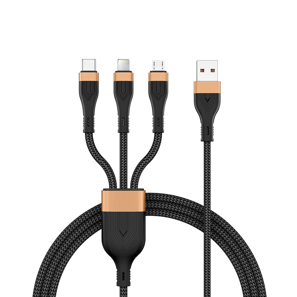 

3-IN-1 USB to Type-C + Micro USB + iP Charging Cable 100W PD Fast Charge 480Mbps Data Transfer Nylon Braided Cable for P