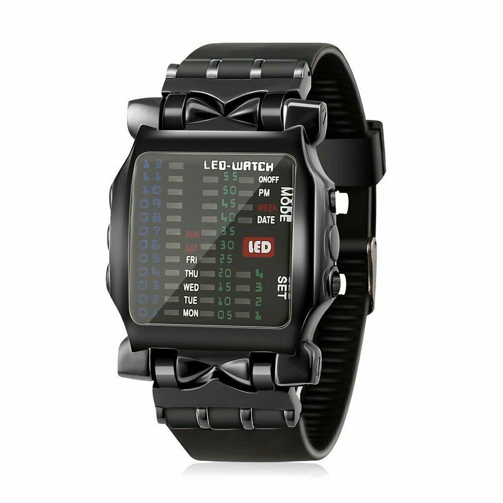Fashion Square Style Cool Men Watch LED Time Date Week Display Colorful Light Digital Watch
