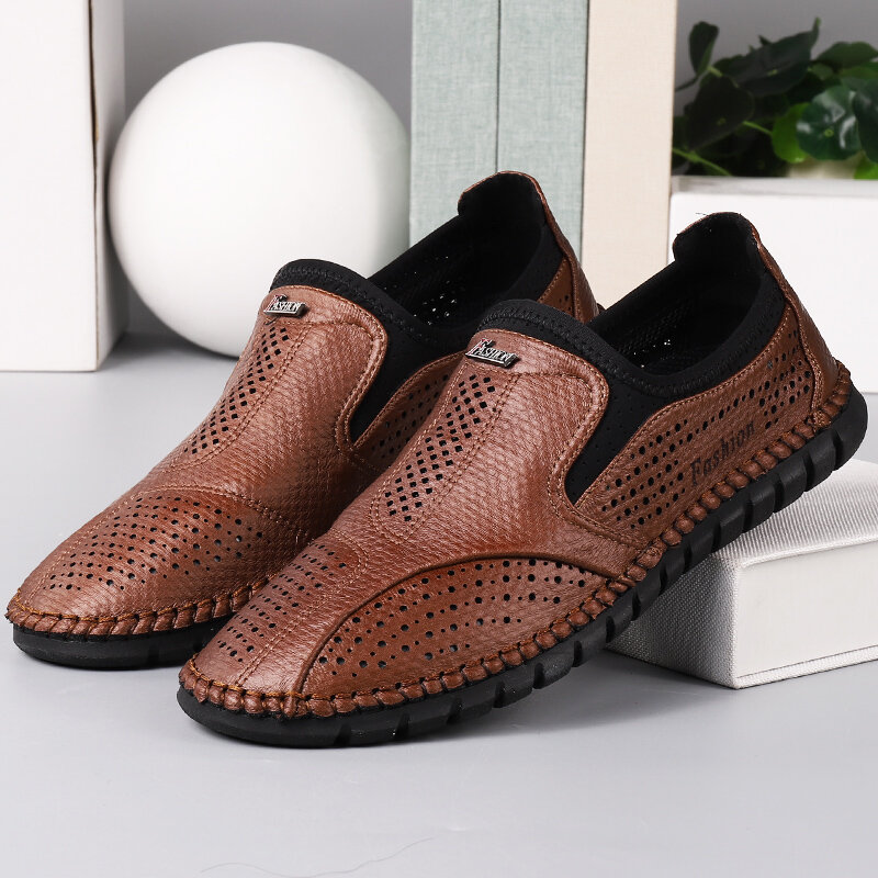 

Menico Men Microfiber Hollow Out Breathable Soft Sole Slip On Comfy Business Casual Shoes